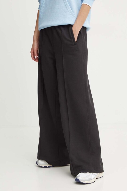 adidas Originals pantaloni de trening din bumbac Essentials Pintuck Wide Leg bumbac negru IW5739