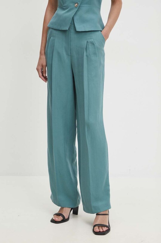 BA&SH pantaloni din amestec de in panza turcoaz 1H24GADW