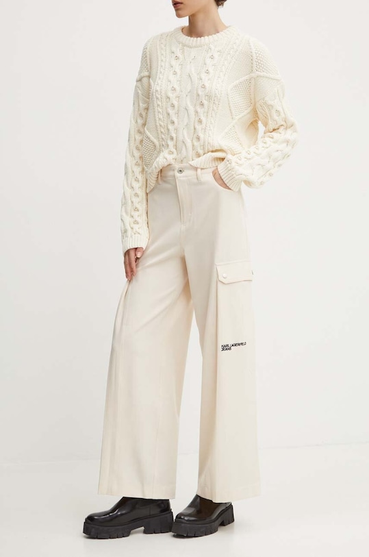 Kalhoty Karl Lagerfeld Jeans high béžová 245J1002