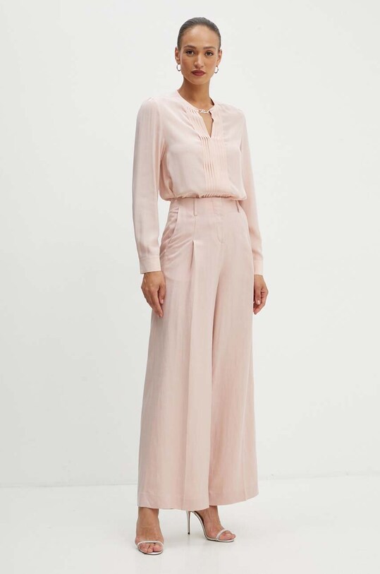 Karl Lagerfeld spodnie z domieszką lnu 245W1006 różowy AW24