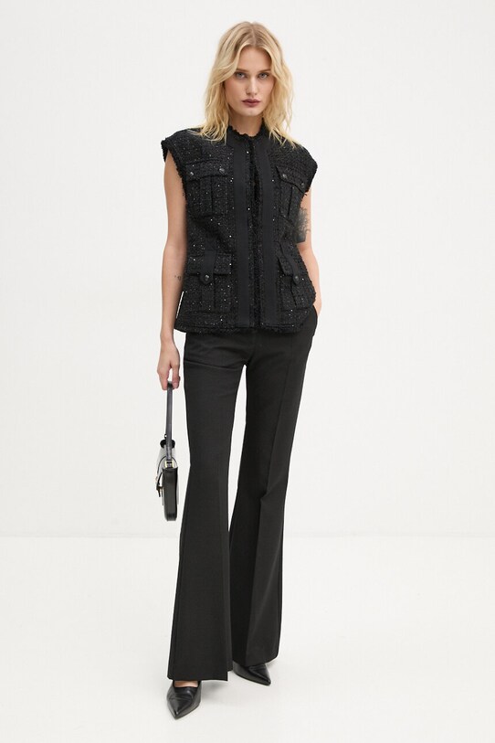 The Kooples pantaloni de lana FPAN29025K negru AW24