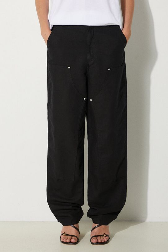 Kalhoty s příměsí lnu Carhartt WIP Ethel Double Knee Pant s příměsí lnu černá I033573.8902