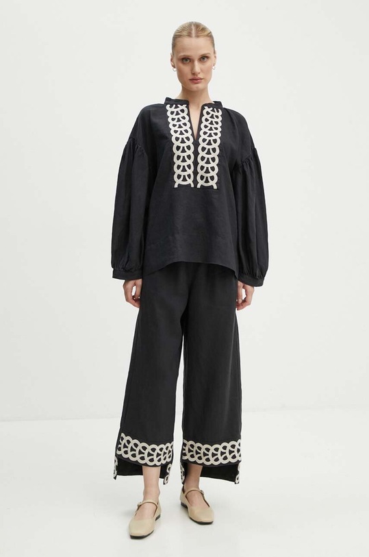 By Malene Birger spodnie lniane MIRABELLOS Q70967011 czarny AW24
