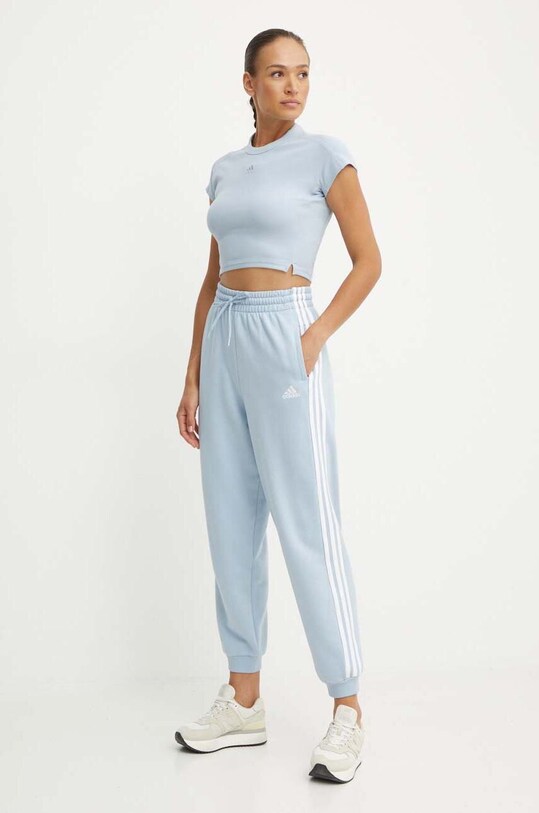 Βαμβακερό παντελόνι adidas Essentials IY4235 μπλε AW24