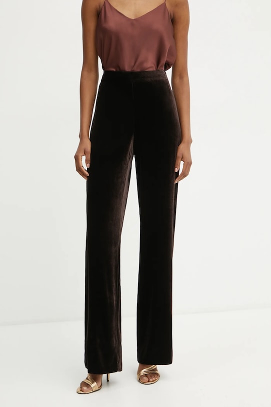 Luisa Spagnoli spodnie z domieszką jedwabiu ORFANO z elastanem brązowy 541498