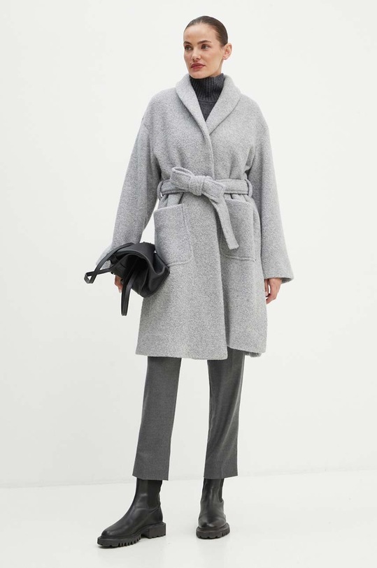 Weekend Max Mara spodnie wełniane 2425136132600 szary AW24