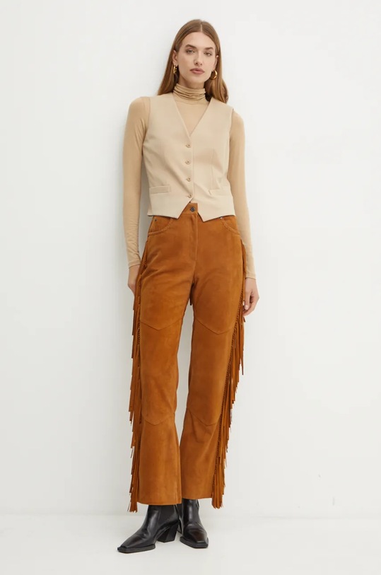 Weekend Max Mara pantaloni de piele întoarsă Joy Road x Lucy Hale 2425436016600 maro AW24