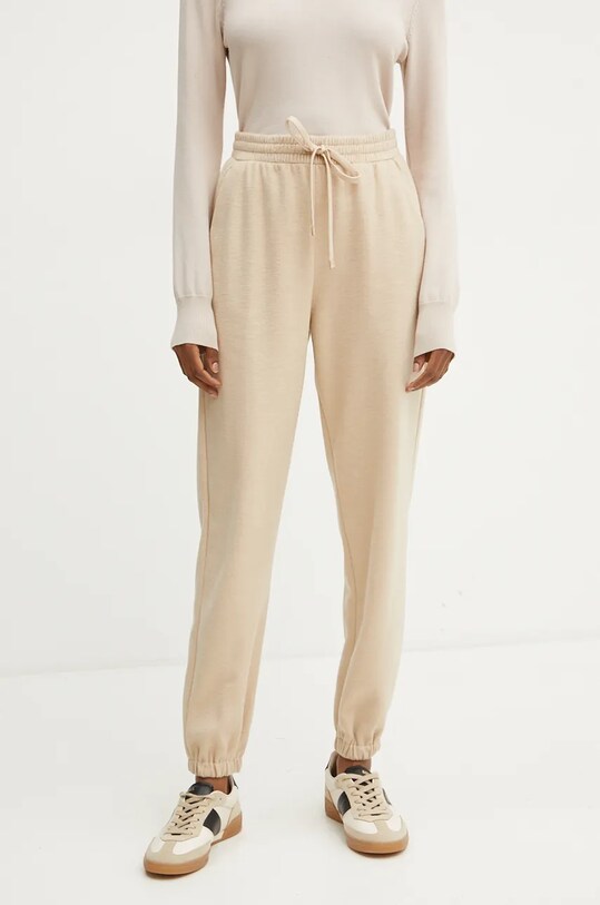 Weekend Max Mara pantaloni de trening cu amestec de lână tricotaj bej 2425786022600