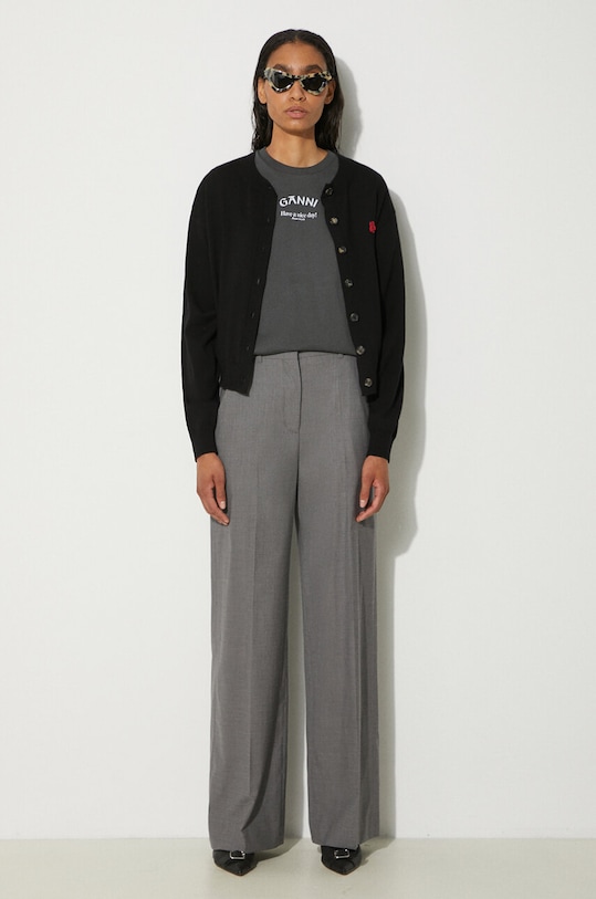 Vlněné kalhoty Kenzo Cool Wool Wide Pants FE62PA0949RB.97 šedá AW24