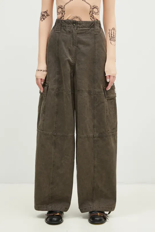 Βαμβακερό παντελόνι Kenzo Dyed Canvas Cargo Pants φαρδύ καφέ FE62PA0909GK.92