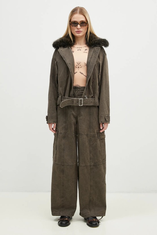 Kenzo spodnie bawełniane Dyed Canvas Cargo Pants FE62PA0909GK.92 brązowy