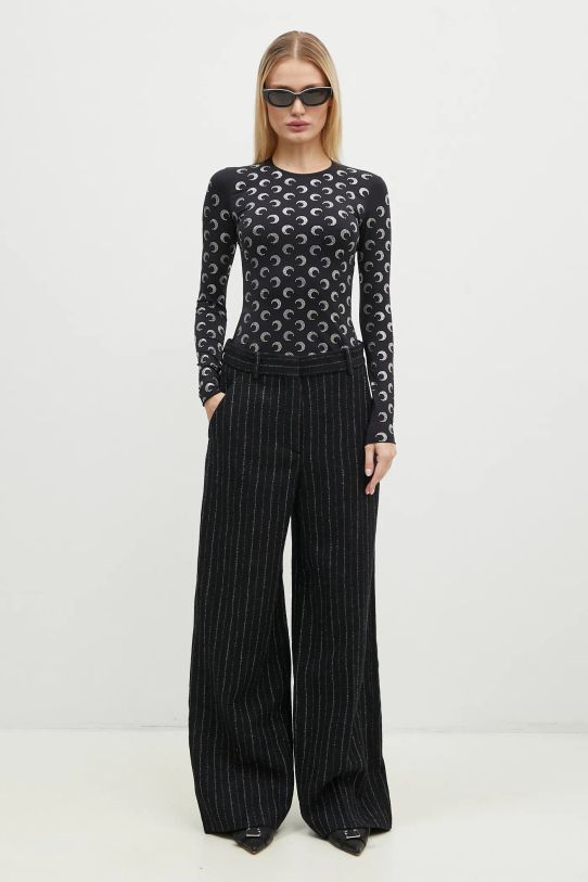 Kenzo pantaloni de lână Stripped Wide Pants FE62PA0949GM.99 negru