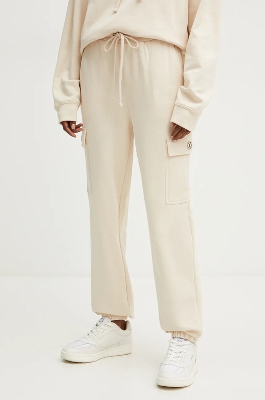 Twinset pantaloni de trening din bumbac uni bej 242TP2491