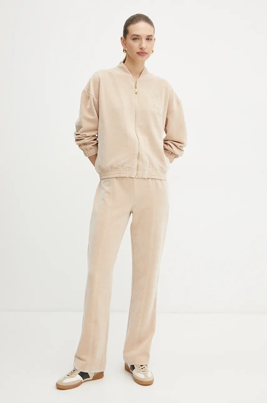 Twinset spodnie dresowe welurowe welur beżowy 242LL2PFF