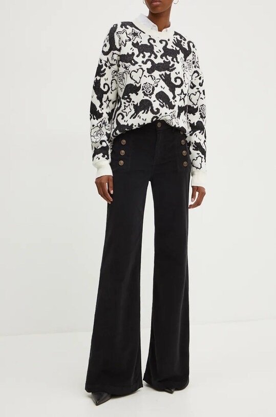 Twinset pantaloni de trening din catifea drept negru 242TT2480