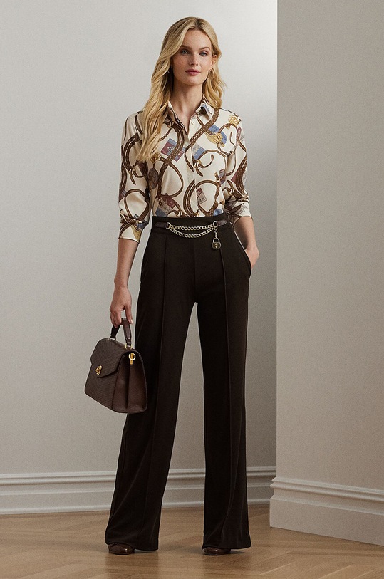 Lauren Ralph Lauren spodnie dzianina brązowy 200953573