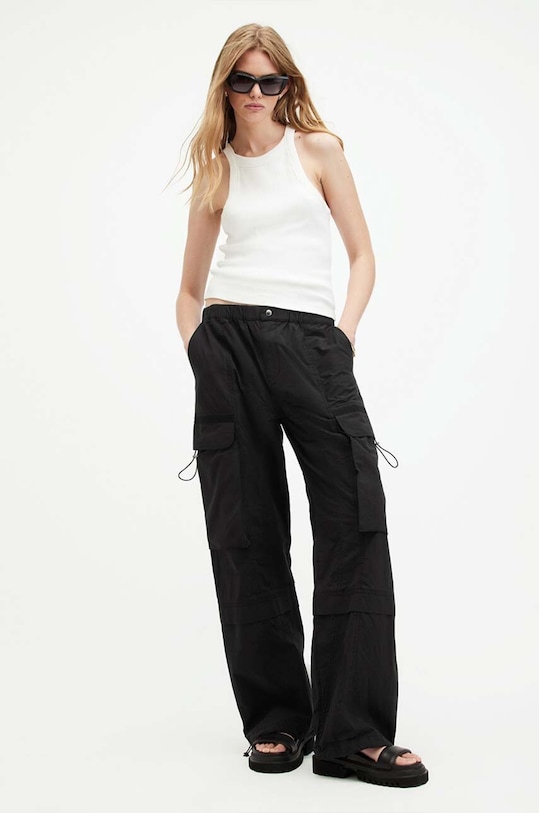 AllSaints pantaloni de bumbac BARBARA TROUSER bumbac negru W021TA