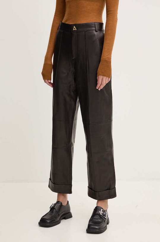 AERON spodnie skórzane prosty czarny CRPA217019
