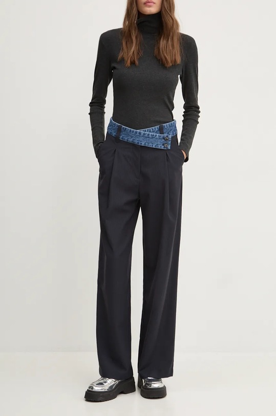 Desigual spodnie z domieszką wełny GARONA tkanina granatowy 24WWPW26