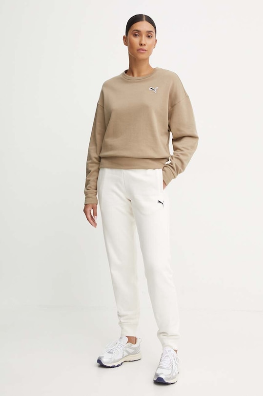 Puma spodnie dresowe bawełniane 676805 beżowy AW24