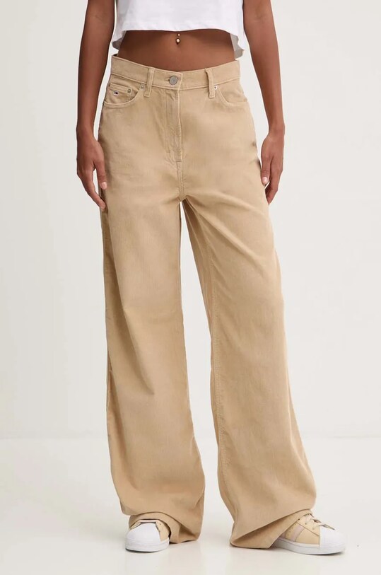 Κοτλέ παντελόνι Tommy Jeans βαμβάκι μπεζ DW0DW19917