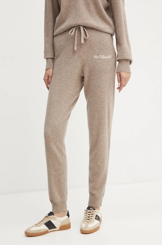 Karl Lagerfeld pantaloni de trening de lână tricotaj maro 246W2181