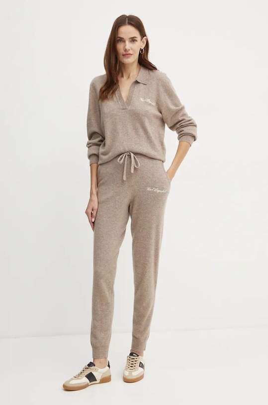 Karl Lagerfeld pantaloni de trening de lână 246W2181 maro AW24