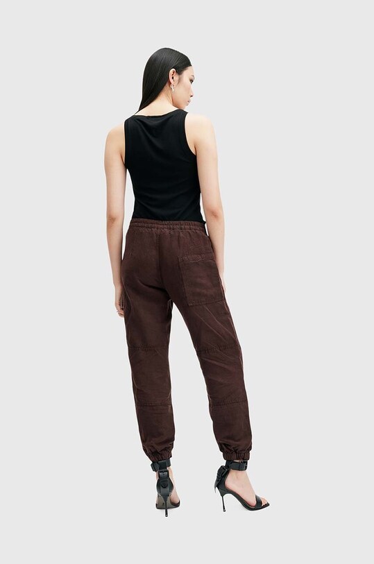 Kalhoty s lněnou směsí AllSaints VAL W016TB burgundské