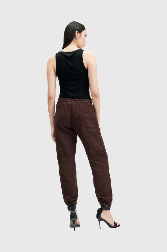 Ľanové nohavice AllSaints VAL W016TB burgundské