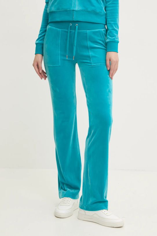 Juicy Couture spodnie dresowe welurowe DEL RAY PANT dzianina turkusowy JCAP180.696