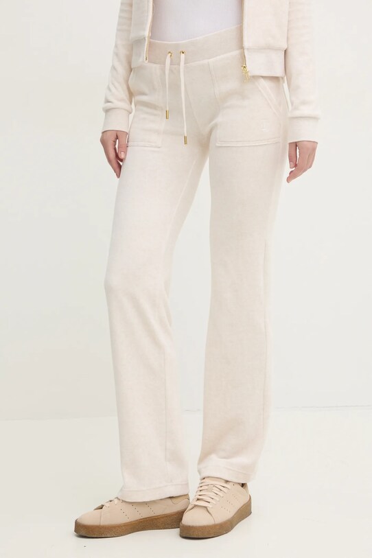 Juicy Couture spodnie dresowe welurowe DEL RAY GOLD HW dzianina beżowy JCAP180G.692