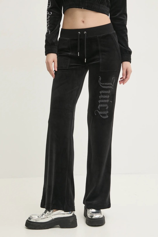 Спортивные штаны из велюра Juicy Couture LAYLA JEWELLED LOW RISE PANT трикотаж чёрный JCBBJ224815.101