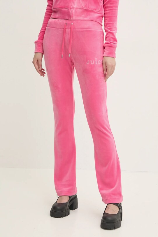 Odzież Juicy Couture spodnie dresowe welurowe LISA REGAL VELOUR STRAIGHT LEG TRACK PANT JCBBJ224829.679 różowy