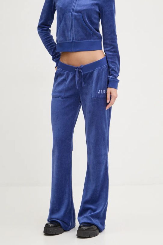 Juicy Couture spodnie dresowe welurowe HERITAGE CROWN CAISA LOW RISE PANT dzianina niebieski JCGBJ224012.484