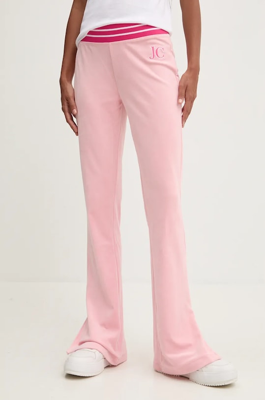 Juicy Couture spodnie dresowe welurowe KURT TRACK PANT aplikacja różowy JCSBJ224418.121