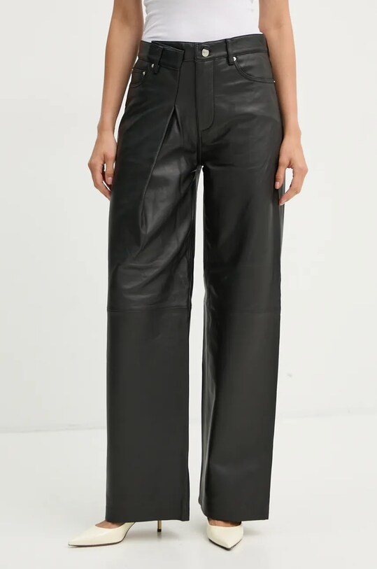 Won Hundred pantaloni de piele piele naturală negru 3158.16014