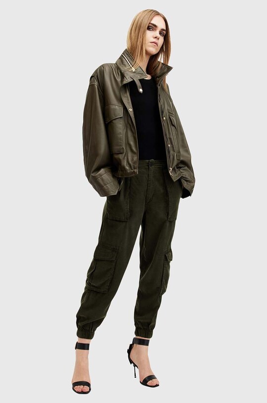 AllSaints pantaloni FREDA TENCEL TROUSER tricotaj verde W051TB