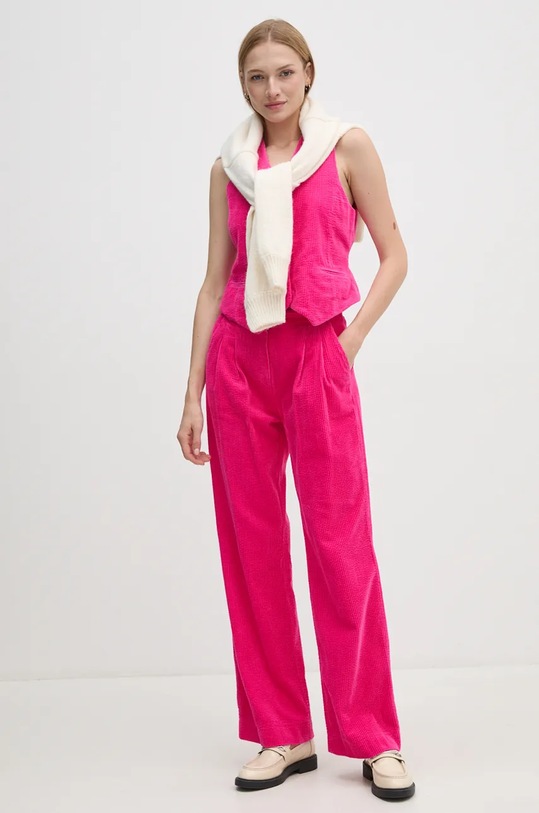 Hlače od samta La Petite Française PFPACIFIQUE PFPACIFIQUE roza AW24