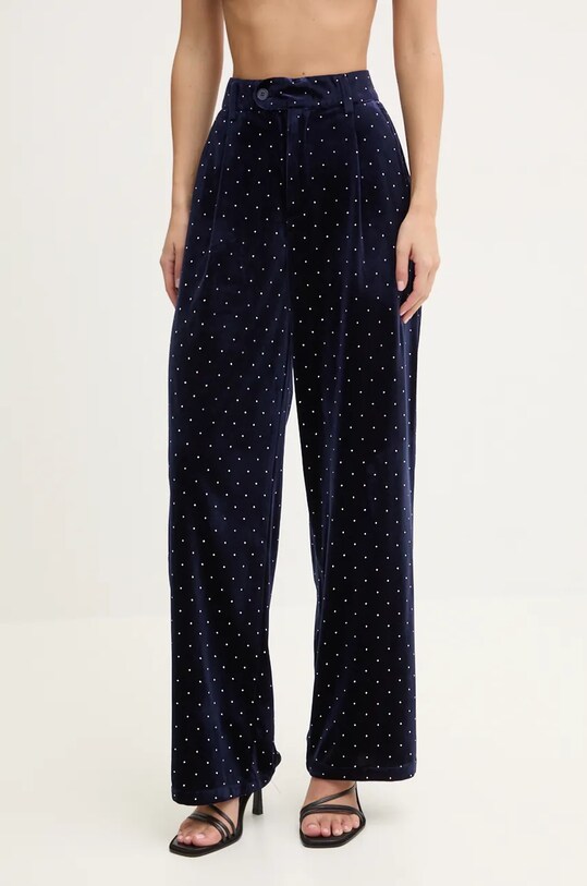 Never Fully Dressed pantaloni de catifea Arden Trousers cu modele bleumarin NFDTR382