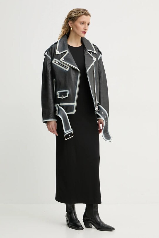 Шкіряна куртка Stand Studio Irene Jacket 62272.7030 чорний AW24