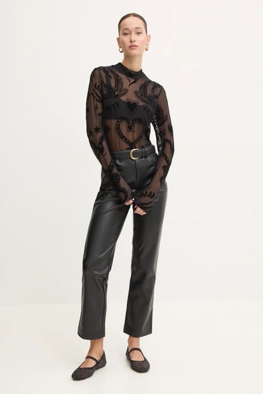 Never Fully Dressed spodnie Vegan Leather Trousers NFDTR325 czarny AW24