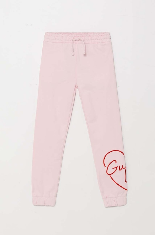 Детские хлопковые штаны Guess аппликация розовый J4YQ16.KA6R3.9BYH