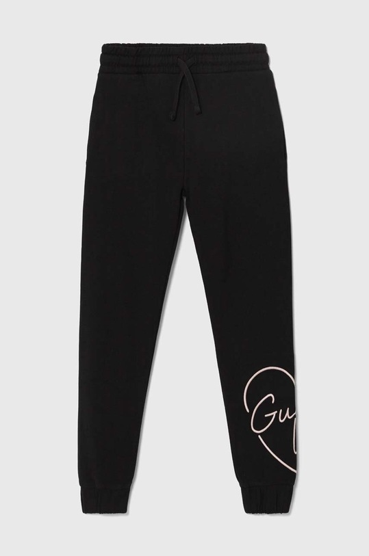 Παιδικό βαμβακερό παντελόνι Guess απλικέ μαύρο J4YQ16.KA6R3.9BYH