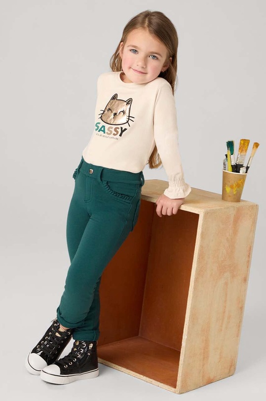 Dětské bavlněné kalhoty Mayoral pletenina tyrkysová 511.6H.Mini.9BYH