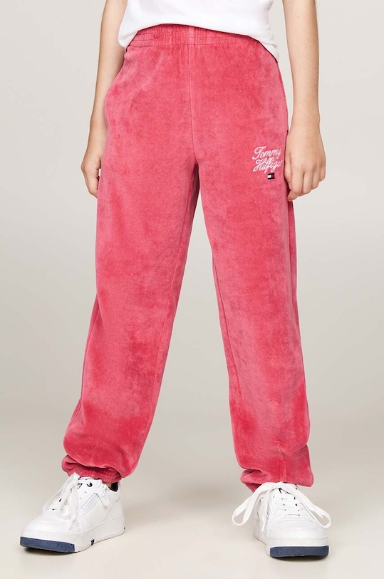 Tommy Hilfiger pantaloni de trening pentru copii TH SCRIPT VELOUR PANT roz KG0KG08221.9BYH.128.176