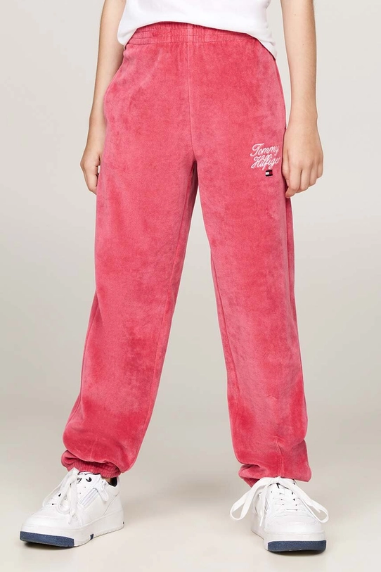 Tommy Hilfiger spodnie dresowe dziecięce TH SCRIPT VELOUR PANT różowy KG0KG08221.9BYH.128.176