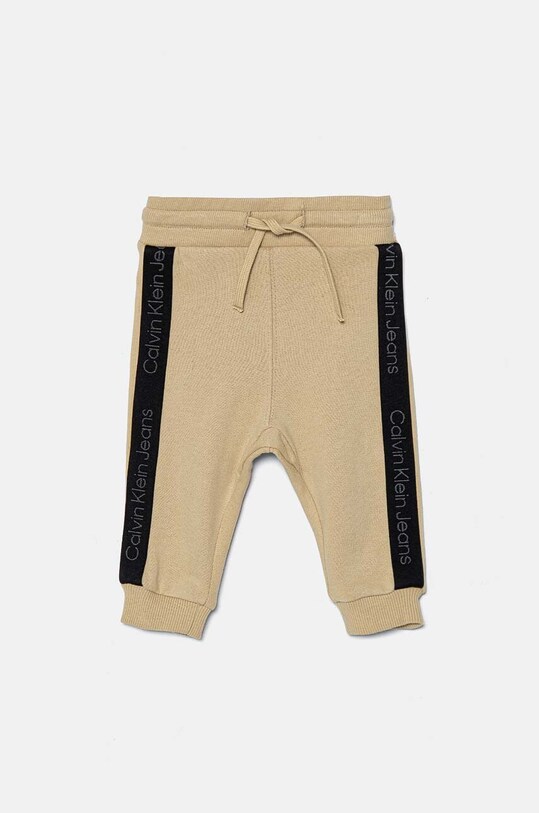 Бавовняні штани для немовлят Calvin Klein Jeans аплікація бежевий IN0IN00194.9BYH