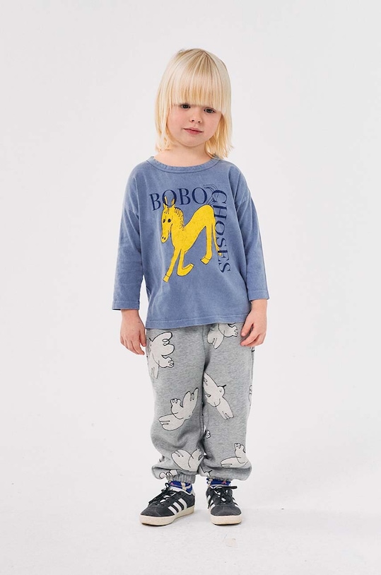 Bobo Choses pantaloni de trening pentru copii Freedom Bird bumbac gri 224AC077