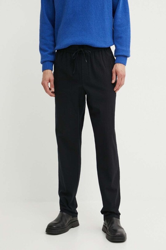 Les Deux pantaloni de bumbac drept negru LDM510138