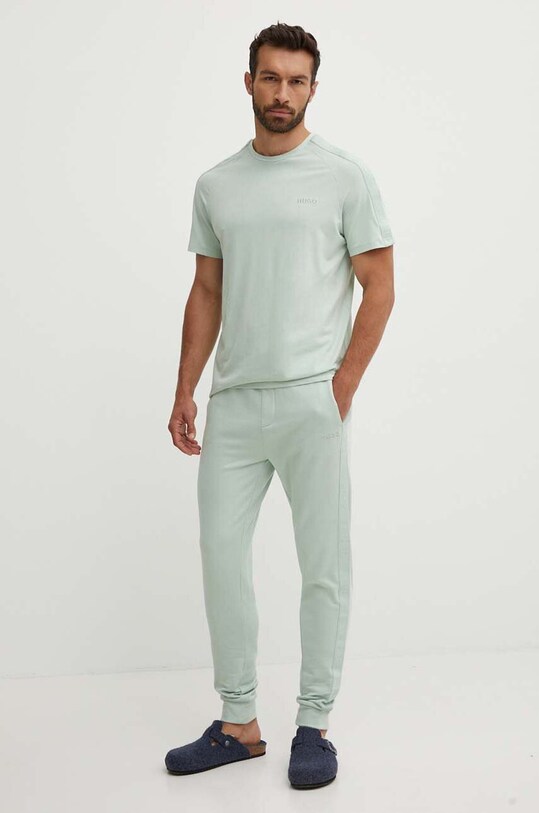 HUGO spodnie bawełniane lounge 50520501 zielony SS25
